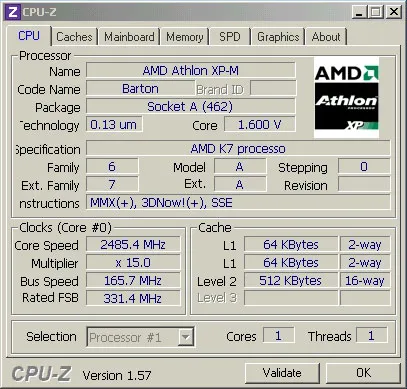 xp-m 2600 cpu-z